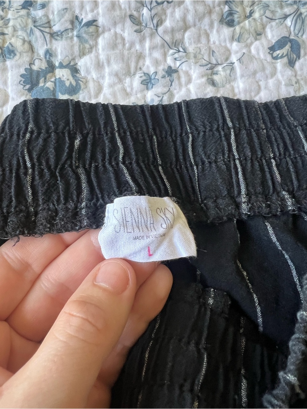 Sienna Sky Black Pinstripe Linen Elastic Waist Pants - Picture 3 of 4